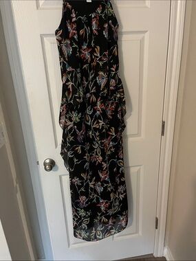 Bar III Black Floral Maxi Dress with Orange, Blue & Green Accents
